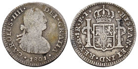 Charles IV (1788-1808). 1 real. 1801. México. FT. (Cal-1148). Ag. 3,09 g. F/Choice F. Est...15,00.