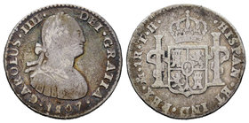 Charles IV (1788-1808). 1 real. 1807. México. TH. (Cal-1155). Ag. 3,05 g. Choice F/F. Est...12,00.