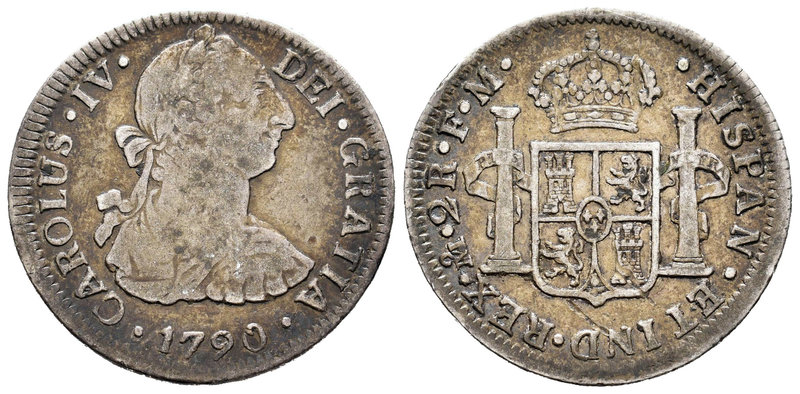 Charles IV (1788-1808). 2 reales. 1790. México. FM. (Cal-984). Ag. 6,61 g. Busto...