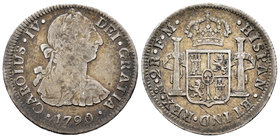 Charles IV (1788-1808). 2 reales. 1790. México. FM. (Cal-984). Ag. 6,61 g. Busto de Carlos III y numeral del rey IV. Escasa. Choice F/Almost VF. Est.....