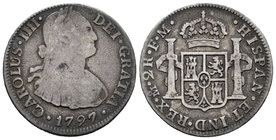 Charles IV (1788-1808). 2 reales. 1797. México. FM. (Cal-991). Ag. 6,58 g. F/Choice F. Est...15,00.
