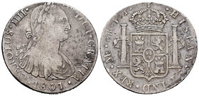 Charles IV (1788-1808). 8 reales. 1801. Lima. IJ. (Cal-656). Ag. 26,51 g. Almost VF. Est...60,00.