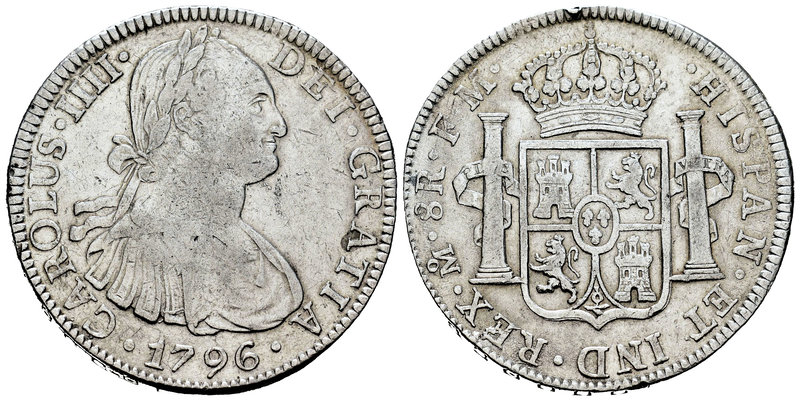 Charles IV (1788-1808). 8 reales. 1796. México. FM. (Cal-690). Ag. 26,93 g. Limp...