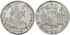 Charles IV (1788-1808). 8 reales. 1796. México. FM. (Cal-690). Ag. 26,93 g. Limpiada. Golpecito en el canto. Almost VF. Est...50,00.