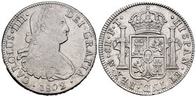Charles IV (1788-1808). 8 reales. 1802. México. FT. Ag. 26,91 g. Rayas. VF/Choice VF. Est...90,00.