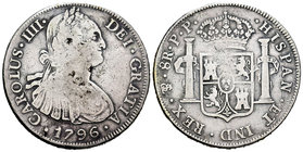 Charles IV (1788-1808). 8 reales. 1796. Potosí. PP. (Cal-719). Ag. 26,54 g. Choice F. Est...50,00.