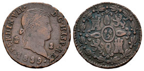 Ferdinand VII (1808-1833). 2 maravedís. 1829. Segovia. (Cal-1729). Ae. 2,68 g. Choice F. Est...6,00.