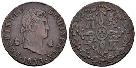 Ferdinand VII (1808-1833). 4 maravedís. 1833. Segovia. (Cal-1717). Ae. 5,01 g. VF. Est...12,00.