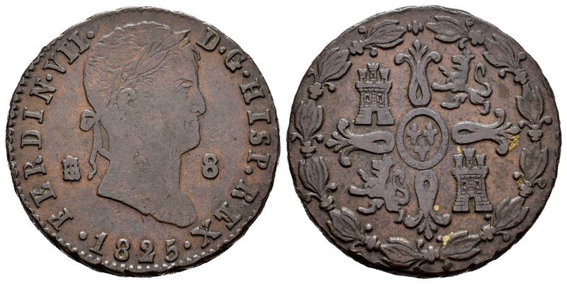 Ferdinand VII (1808-1833). 8 maravedís. 1825. Segovia. (Cal-1686). Ae. 10,89 g. ...