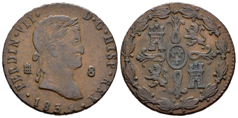 Ferdinand VII (1808-1833). 8 maravedís. 1832. Segovia. (Cal-1696). Ae. 11,03 g. ...