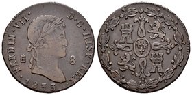 Ferdinand VII (1808-1833). 8 maravedís. 1833. Segovia. Ae. 11,33 g. Choice F/Almost VF. Est...25,00.