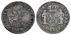 Ferdinand VII (1808-1833). 1/2 real. 1813. México. JJ. (Cal-1344). Ag. 1,60 g. Busto imaginario. Raya. Choice F/F. Est...15,00.