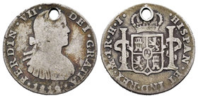 Ferdinand VII (1808-1833). 1 real. 1812. México. HJ. (Cal-1166). Ag. 3,15 g. Busto imaginario. Agujero. F. Est...10,00.
