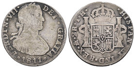 Ferdinand VII (1808-1833). 2 reales. 1811. México. TH. (Cal-941). Ag. 6,41 g. Choice F. Est...18,00.
