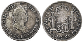 Ferdinand VII (1808-1833). 2 reales. 1814. México. JJ. (Cal-948). Ag. 6,51 g. F/Choice F. Est...15,00.