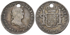 Ferdinand VII (1808-1833). 2 reales. 1819. México. JJ. (Cal-953). Ag. 6,44 g. Agujero. Choice F. Est...15,00.
