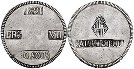 Ferdinand VII (1808-1833). 30 sous. 1821. Mallorca. Ag. 26,81 g. Falsa de época. Choice VF. Est...160,00.