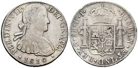 Ferdinand VII (1808-1833). 8 reales. 1810. México. HJ. (Cal-543). Ag. 26,68 g. Resto de soldadura en el canto a las 12h.. Almost VF. Est...60,00.