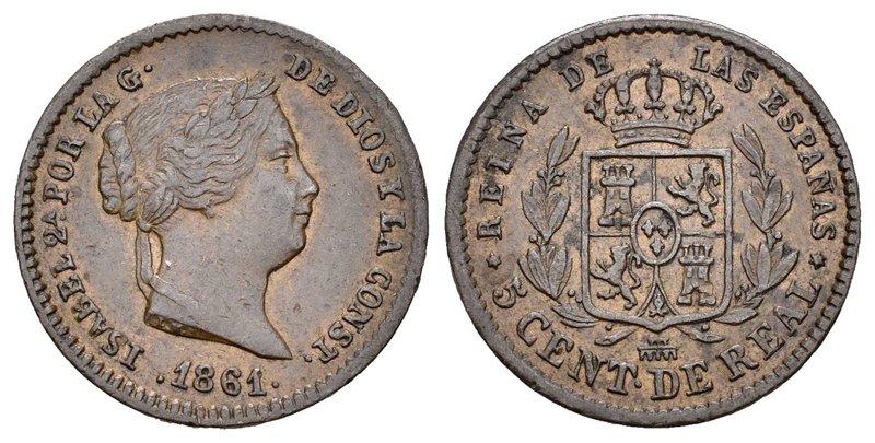 Elizabeth II (1833-1868). 5 céntimos de real. 1861. Segovia. Ae. 1,98 g. Reverso...