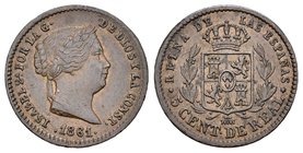 Elizabeth II (1833-1868). 5 céntimos de real. 1861. Segovia. Ae. 1,98 g. Reverso girado 30º a la derecha. Almost XF/Choice VF. Est...60,00.