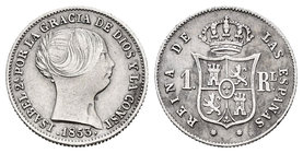 Elizabeth II (1833-1868). 1 real. 1853. Barcelona. (Cal-398). Ag. 1,33 g. Marca en anverso. VF. Est...20,00.