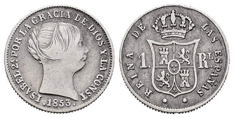 Elizabeth II (1833-1868). 1 reala. 1853. Barcelona. Ag. 1,35 g. Almost VF. Est.....