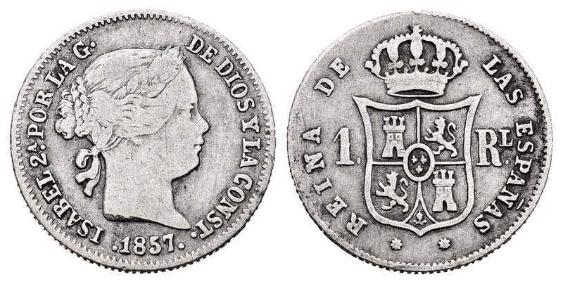Elizabeth II (1833-1868). 1 real. 1857. Barcelona. Ag. 1,28 g. Choice F. Est...1...
