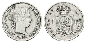 Elizabeth II (1833-1868). 1 real. 1860. Barcelona. Ag. 1,36 g. Golpecitos en el canto. Choice VF. Est...25,00.