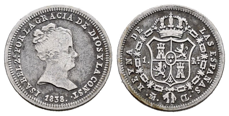 Elizabeth II (1833-1868). 1 real. 1838. Madrid. CL. (Cal-409). Ag. 1,44 g. Choic...