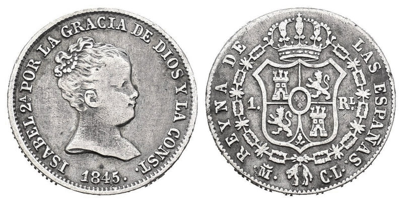 Elizabeth II (1833-1868). 1 real. 1845. Madrid. CL. Ag. 1,49 g. Choice F. Est......