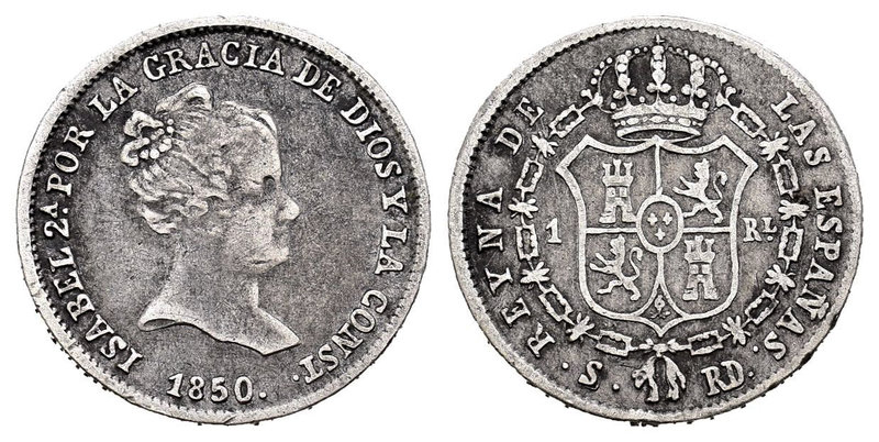 Elizabeth II (1833-1868). 1 real. 1850. Sevilla. RD. Ag. 1,23 g. Choice F. Est.....