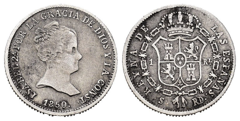 Elizabeth II (1833-1868). 1 real. 1850. Sevilla. RD. Ag. 1,20 g. Choice F. Est.....