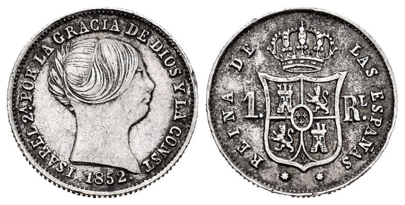 Elizabeth II (1833-1868). 1 real. 1852. Sevilla. Ag. 1,30 g. Golpecitos en el ca...