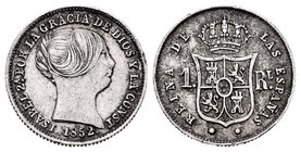 Elizabeth II (1833-1868). 1 real. 1852. Sevilla. Ag. 1,30 g. Golpecitos en el canto. VF. Est...20,00.