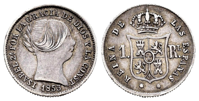 Elizabeth II (1833-1868). 1 real. 1853. Sevilla. (Cal-436). Ag. 1,27 g. VF. Est....