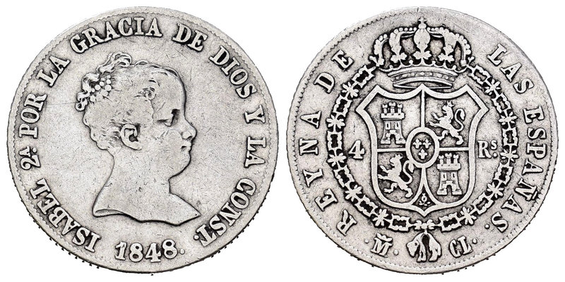 Elizabeth II (1833-1868). 4 reales. 1848. Madrid. CL. Ag. 5,12 g. F. Est...20,00...