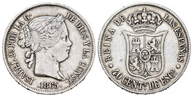 Elizabeth II (1833-1868). 40 céntimos de escudo. 1865. Madrid. Ag. 5,07 g. Choice F. Est...20,00.