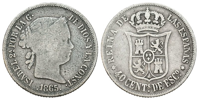Elizabeth II (1833-1868). 40 céntimos de escudo. 1865. Madrid. Ag. 4,88 g. F. Es...