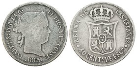 Elizabeth II (1833-1868). 40 céntimos de escudo. 1865. Madrid. Ag. 4,88 g. F. Est...10,00.