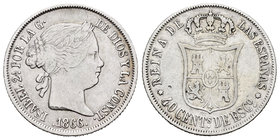 Elizabeth II (1833-1868). 40 céntimos de escudo. 1866. Madrid. (Cal-338). Ag. 5,13 g. F. Est...15,00.