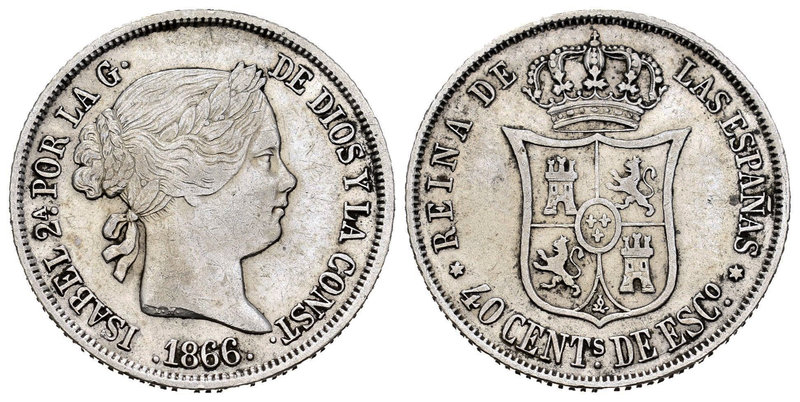 Elizabeth II (1833-1868). 40 céntimos de escudo. 1866. Madrid. Ag. 5,12 g. Choic...