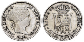 Elizabeth II (1833-1868). 40 céntimos de escudo. 1866. Madrid. Ag. 5,12 g. Choice F. Est...20,00.