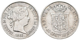 Elizabeth II (1833-1868). 40 céntimos de escudo. 1866. Sevilla. (Cal-338). Ag. 5,10 g. VF. Est...65,00.