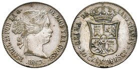 Elizabeth II (1833-1868). 40 céntimos de escudo. 1867. 4,57 g. Falsa de época en latón plateado. Choice VF. Est...15,00.