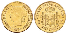 Elizabeth II (1833-1868). 1 peso. 1868. Manila. (Cal-150). Au. 1,67 g. Resto de soldadura en el canto. VF. Est...110,00.