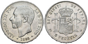 Alfonso XII (1874-1885). 5 pesetas. 1885*18-86. Madrid. MSM. (Cal-41). Ag. 24,85 g. Cleaned. VF/Choice VF. Est...35,00.