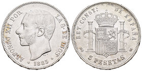 Alfonso XII (1874-1885). 5 pesetas. 1885*18-8_. Madrid. MSM. Ag. 24,91 g. Choice F. Est...20,00.