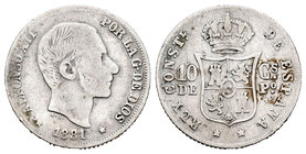 Alfonso XII (1874-1885). 10 centavos. 1881. Manila. (Cal-94). Ag. 2,48 g. F. Est...35,00.