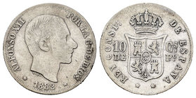 Alfonso XII (1874-1885). 10 centavos. 1882. Manila. Ag. 2,59 g. Choice F. Est...50,00.