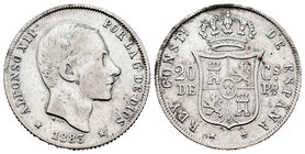 Alfonso XII (1874-1885). 20 centavos. 1883. Manila. (Cal-90). Ag. 5,00 g. F. Est...35,00.